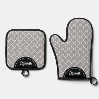 Set De Manoplas Patrón blanco gris gris de cuaratrefoil personaliz