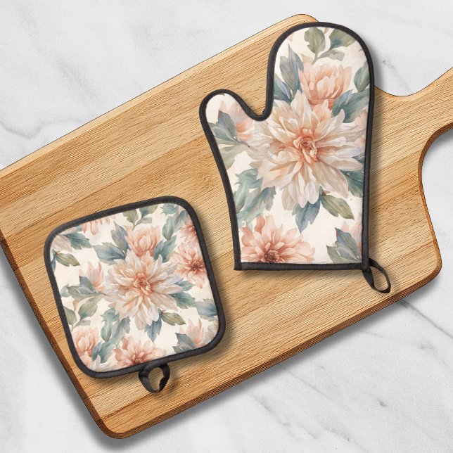 Set De Manoplas Patrón Botánico Acuarela Flores de Crisantemo (Subido por el creador)