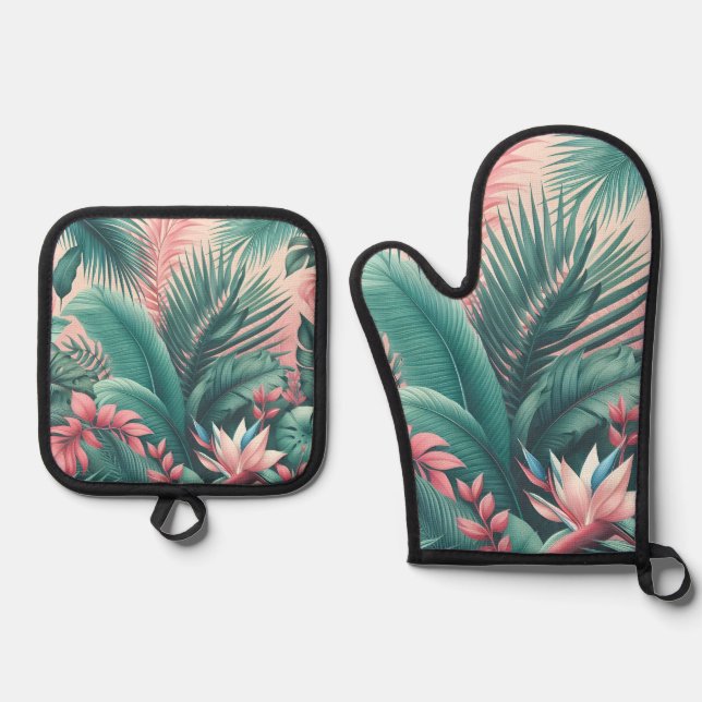 Set De Manoplas Patrón botánico del paraíso tropical (Anverso)