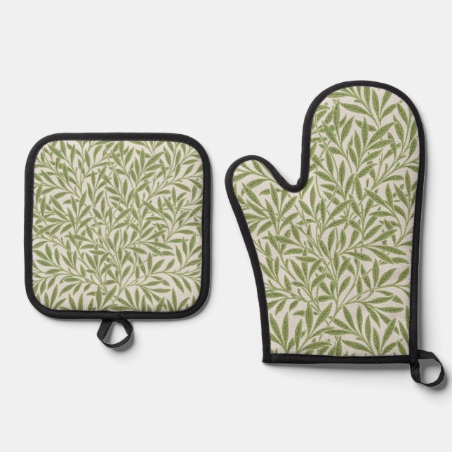 Set De Manoplas Patrón botánico floral verde de William Morris (Anverso)