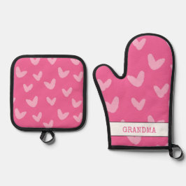 Set De Manoplas Patrón cardíaco Pink Sweet Love Artisan GRANDMA