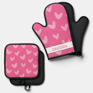 Set De Manoplas Patrón cardíaco Pink Sweet Love Artisan GRANDMA