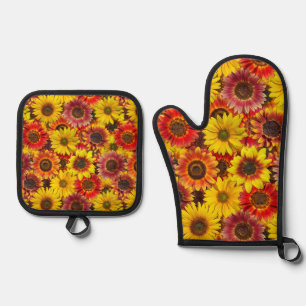 Set De Manoplas Patrón continuo de girasoles