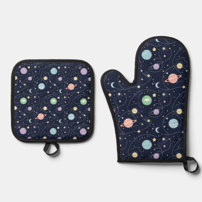 Set De Manoplas Patrón continuo de planetas del sistema solar (Anverso)