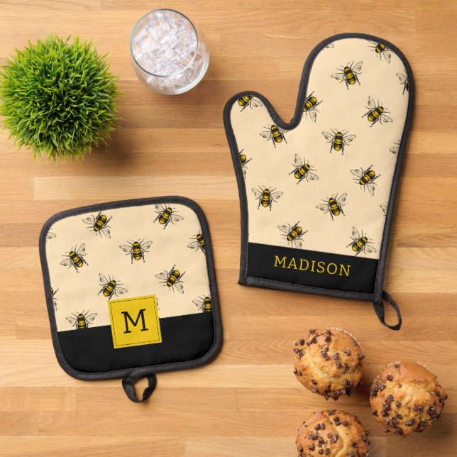Set De Manoplas Patrón de abejas reina (De arriba hacia abajo)