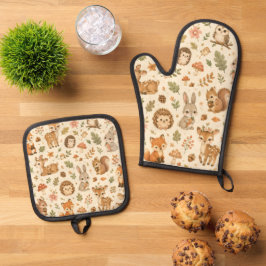 Set De Manoplas Patrón de acuarela de animales adorables del bosqu