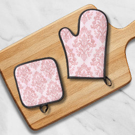 Set De Manoplas Patrón de acuarela de damasco victoriano rosa boni