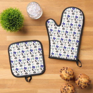 Set De Manoplas Patrón de acuarela de flores silvestres de Bluebon