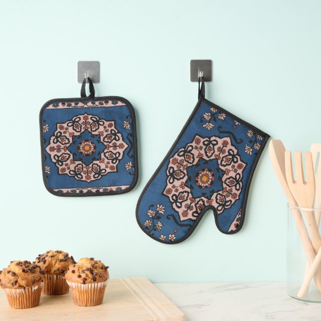 Set De Manoplas Patrón de Alfombra Turca Persa Azul Oriental (Insitu (colgante))