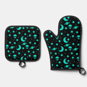 Set De Manoplas Patrón de Alien Turquesa con Estrellas y Lunas