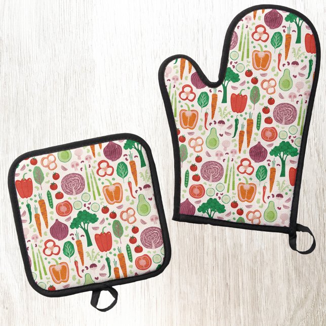 Set De Manoplas Patrón de alimento vegetal (Fun vegetable food pattern oven mitt and pot holder)