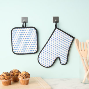 Set De Manoplas Patrón de arco de gingham azul-blanco