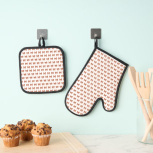 Set De Manoplas Patrón de arco de gingham marrón