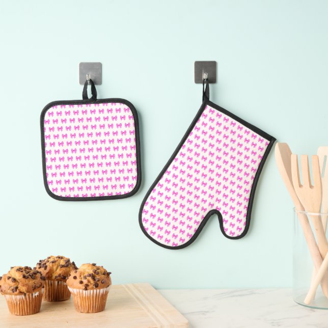Set De Manoplas Patrón de arco de gingham rosa-blanco (Insitu (colgante))