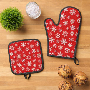 Set De Manoplas Patrón de baldosas de copos de nieve de invierno