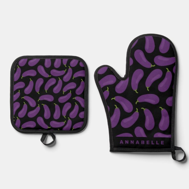 Set De Manoplas Patrón de Berenjena Personalizado (Anverso)