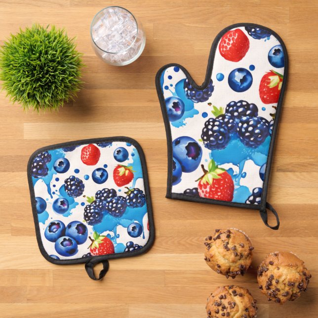 Set De Manoplas Patrón de Berry vibrante (De arriba hacia abajo)