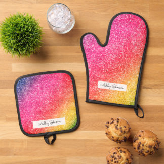 Set De Manoplas Patrón de brillo de purpurina amarillo rosa