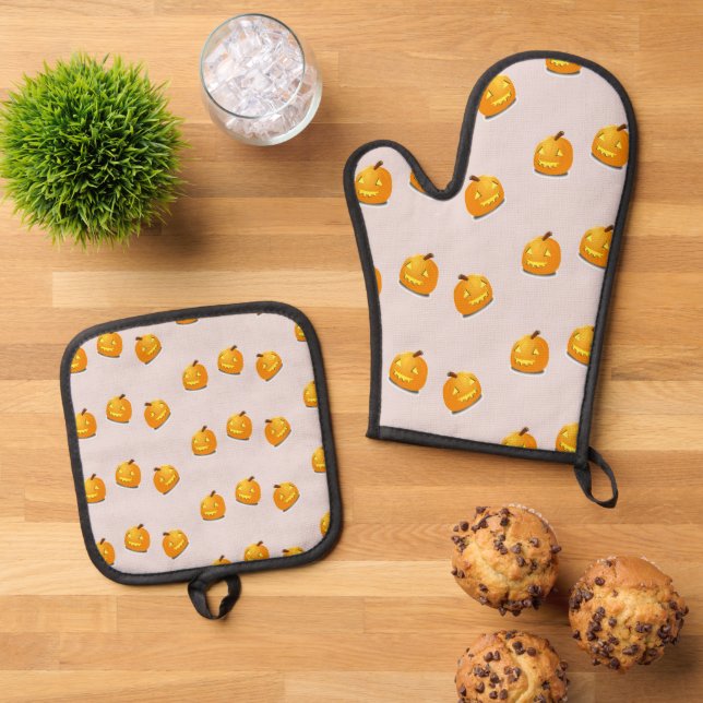 Set De Manoplas patrón de cabeza de calabaza naranja (De arriba hacia abajo)