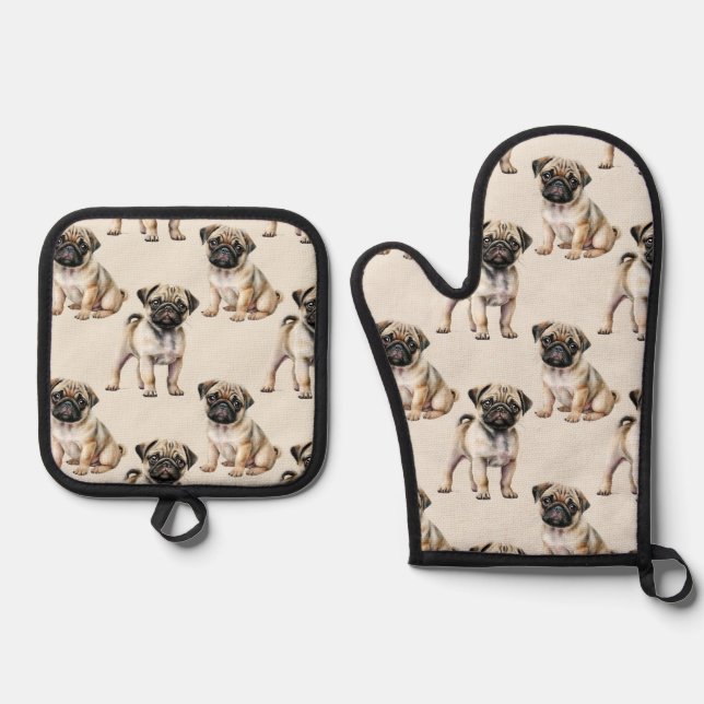 Set De Manoplas Patrón de cachorro de pug (Anverso)