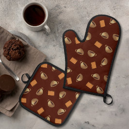 Set De Manoplas Patrón de café y bizcochos de chocolate Comida mar