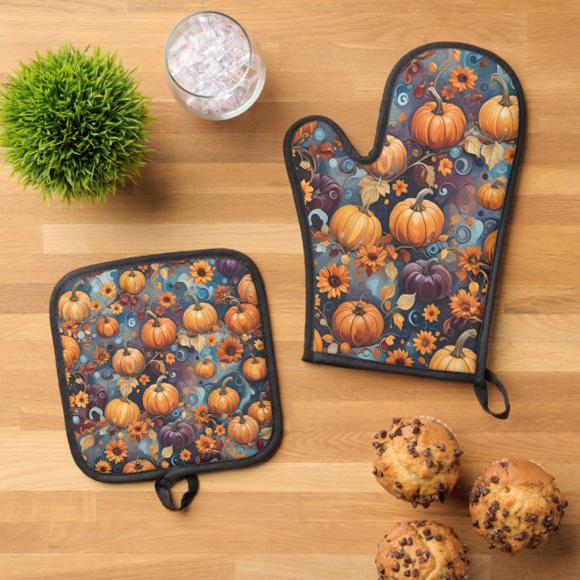 Set De Manoplas Patrón de caída de calabazas dulces (De arriba hacia abajo)