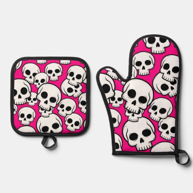 Set De Manoplas Patrón de calavera rosa (Anverso)