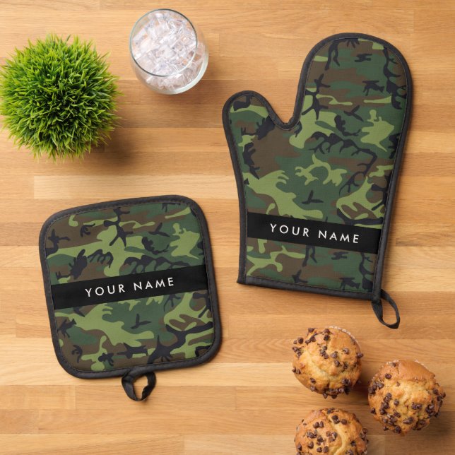 Set De Manoplas Patrón de camuflaje verde, nombre, personalización (De arriba hacia abajo)