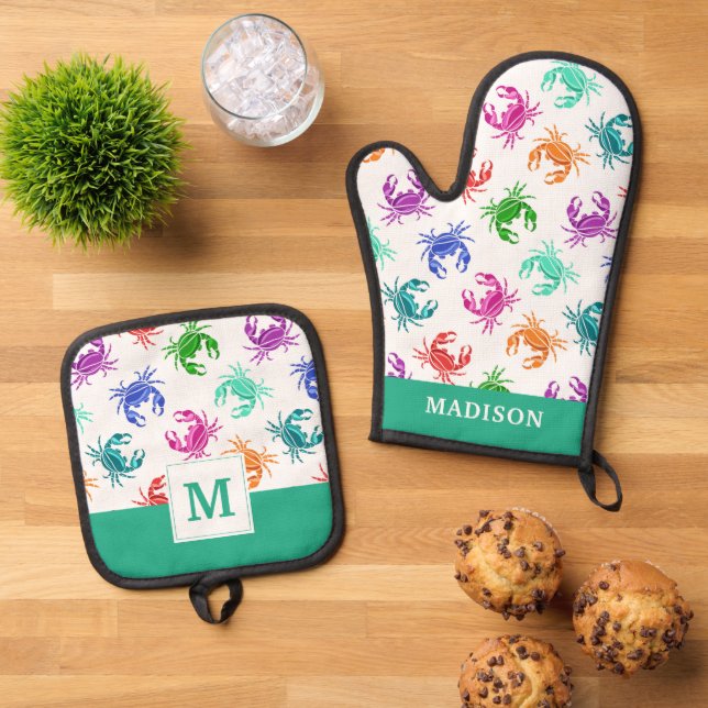 Set De Manoplas Patrón De Cangrejos (De arriba hacia abajo)