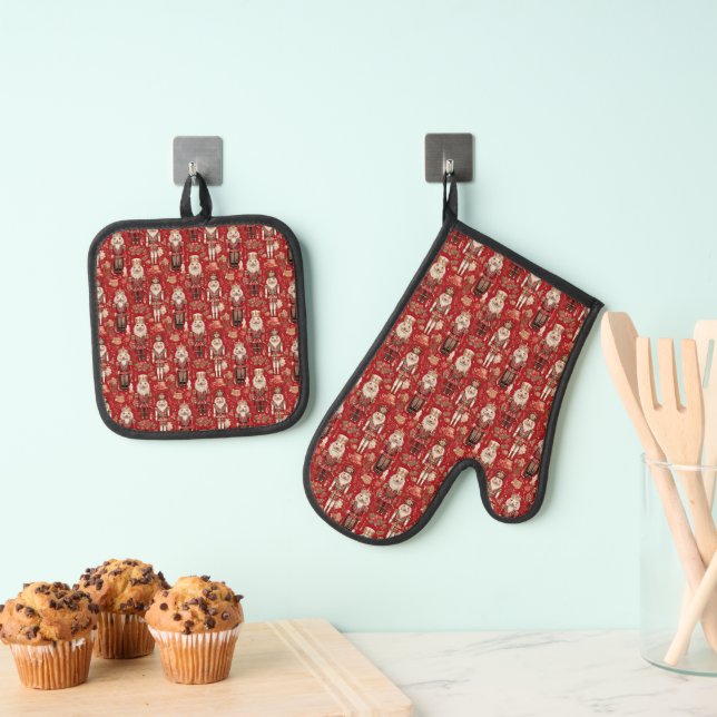 Set De Manoplas Patrón de cascanueces rojos Navidad (Insitu (colgante))
