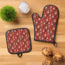 Set De Manoplas Patrón de cascanueces rojos Navidad