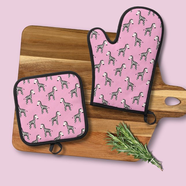 Set De Manoplas Patrón de cebra rosa (Pink Zebra patterned oven mitt and pot holder)