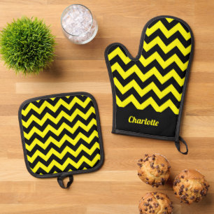 Set De Manoplas patrón de chevron amarillo y negro personalizable