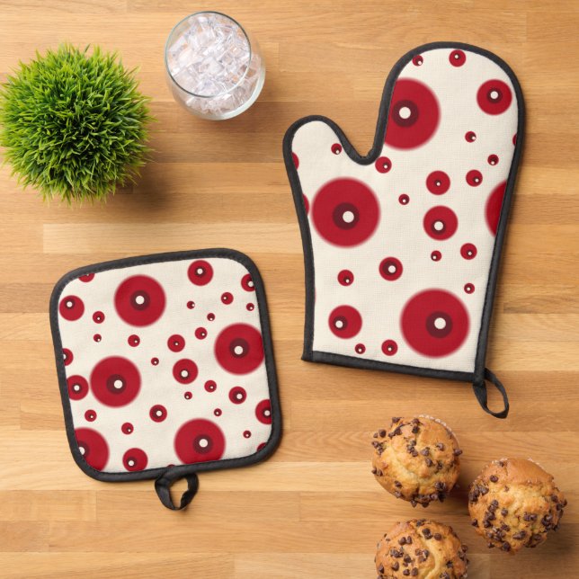 Set De Manoplas Patrón de círculo caprichoso con puntos rojos marf (De arriba hacia abajo)