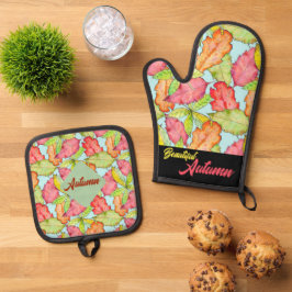 Set De Manoplas Patrón de color acuático Hermosas hojas de fe