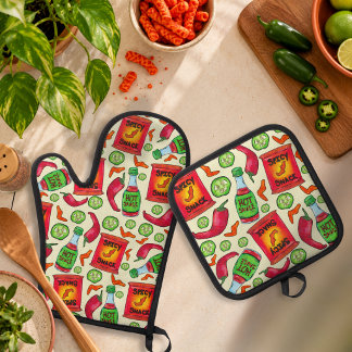 Set De Manoplas Patrón de comida picante juguetón