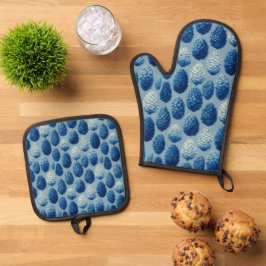 Set De Manoplas Patrón de cono de pino azul de invierno