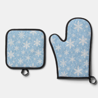 Set De Manoplas Patrón de copo de nieve azul helado en acuarela