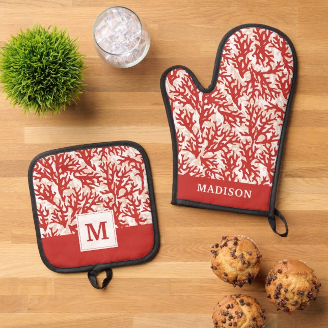 Set De Manoplas Patrón de coral rojo 2 (De arriba hacia abajo)