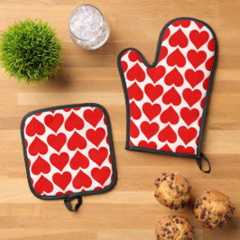 Set De Manoplas Patrón de corazón rojo, romántico, amor