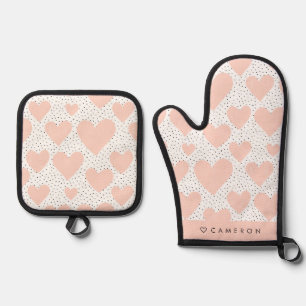 Set De Manoplas Patrón de corazón rosado de Rubor moderno personal