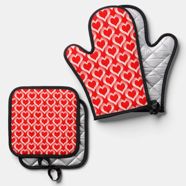 Set De Manoplas Patrón de Corazones Blancos Rojos (Anverso/Reverso)