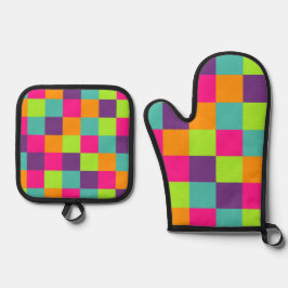 Set De Manoplas Patrón de Cuadrados Geométricos Coloridos