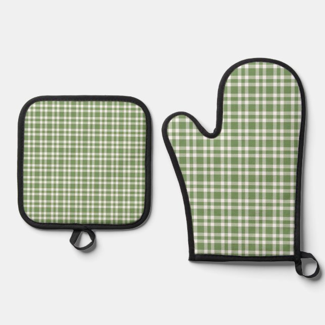 Set De Manoplas Patrón de Cuadro Verde Blanco (Anverso)