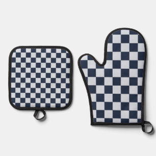Set De Manoplas patrón de cuadros de lavado de mezclilla