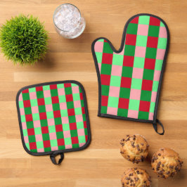 Set De Manoplas Patrón de cuadros de Navidad contemporáneo