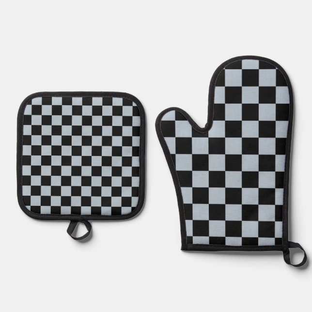 Set De Manoplas Patrón de cuadros negros (Anverso)