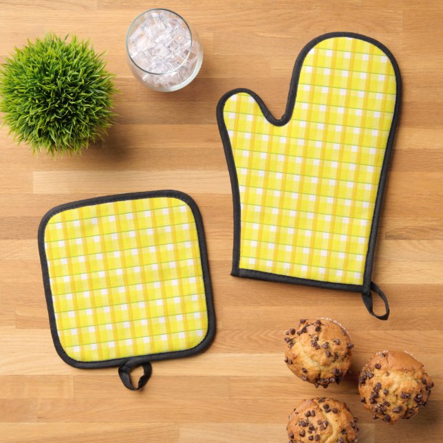 Set De Manoplas Patrón de Cuadros Retro Amarillo (De arriba hacia abajo)