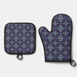 Set De Manoplas Patrón de diamante del suroeste gris azul