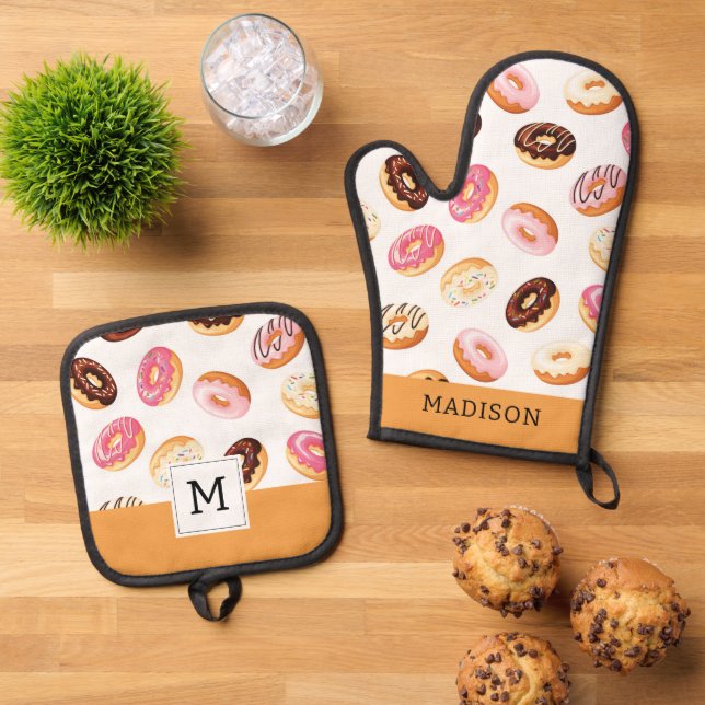 Set De Manoplas Patrón de donut dulce (De arriba hacia abajo)